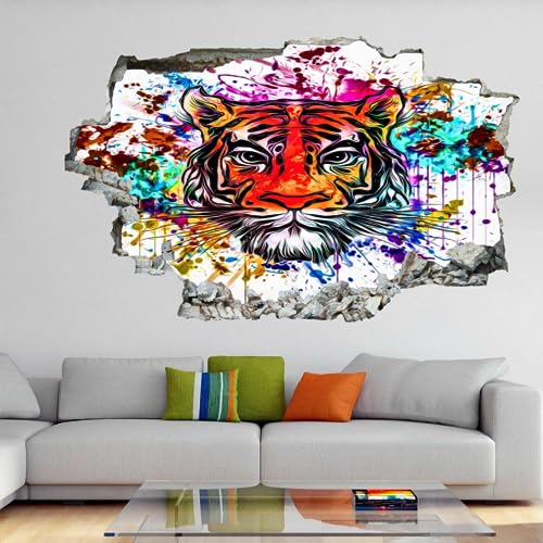 3D Wandaufkleber, Tiger Durchbruch Wandtattoos Deko Wand Selbstklebend Graffiti-Kunst, Wand Aufkleber Wanddurchbruch Wandsticker für Zuhause, Badezimmer, Schlafzimmer, Wohnzimmer 120x80cm von Kuletkear