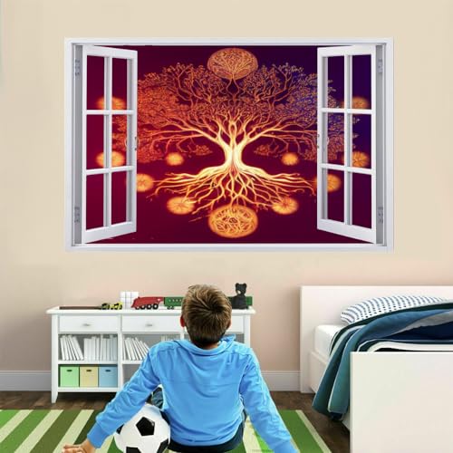 3D Wanddurchbruch Wandtattoo Lebensbaum Mädchen Wandaufkleber Abstrakte Kunst Junge Wandsticker Wanddeko Selbstklebend Vinyl Wandbild für Wohnzimmer Schlafzimmer Flur Kühlschrank 120x80cm von Kuletkear