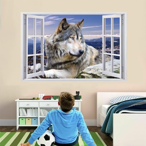 3D Wandtattoo Durchbruch Wanddeko Wolf Wanddurchbruch sticker selbstklebend Wandbild Wandsticker Wohnzimmer Wanddeko Wandaufkleber für Kinderzimmer Junge Mädchen Teenager Zimmer von Kuletkear