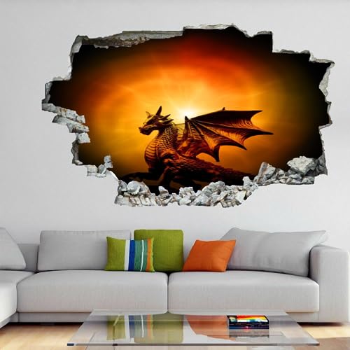 3D Wandtattoos Durchbruch Wandbild Drachen Selbstklebend Kinderzimmer Aufkleber Wandaufkleber Statue Abnehmbare Wandsticker für Kinderzimmer Wohnzimmer Schlafzimmer Deko von Kuletkear