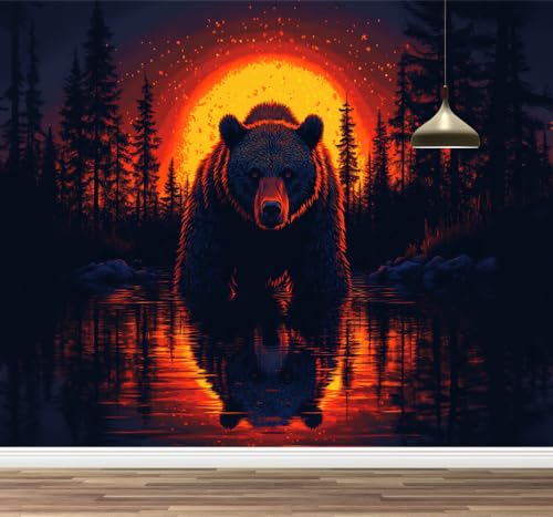 Bär Tier Foto 3D Poster Tapete Wald Natur abziehbar Wandbild Kunstdekor Kinderzimmer Wandaufkleber Mädchenzimmer Teenager Schlafzimmer Wohnzimmer Wandaufkleber Kinderzimmer 350x245cm von Kuletkear