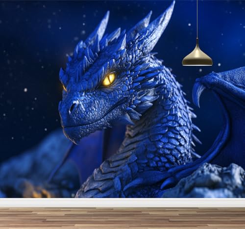 Drachen Wasserfeste Wandtapete Nachtlandschaft abziehbar und aufkleber Kunstdekor Gemälde für Kinderzimmer Mädchenzimmer Kinderzimmer Wohnzimmer Badezimmer Wohndeko 400x280cm von Kuletkear