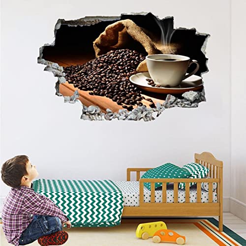 Kaffeetasse Wandbilder Wandtattoo 3D Kaffee Wanddurchbruch Wandaufkleber Modern Fensterdeko Bilder Wanddeko Mädchen Aufkleber Selbstklebend Fenstersticker Wandsticker Kinderzimmer Deko von Kuletkear