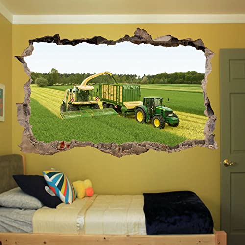 Kuletkear 3D Wandaufkleber, Traktor, Wandtattoos Deko Wand Wandsticker für Zuhause, Badezimmer, Schlafzimmer, Wohnzimmer B 120 x H 80 cm von Kuletkear