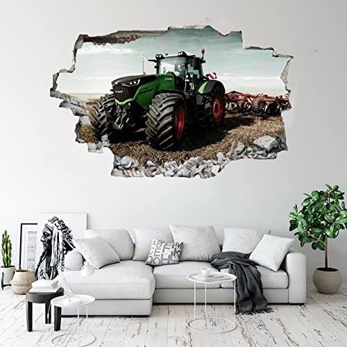 Kuletkear 3D Wandtattoo Durchbruch Wand Aufkleber Wanddurchbruch sticker selbstklebend Wandbild Wandsticker Wohnzimmer Traktor B 120 x H 80 cm Wandbild von Kuletkear