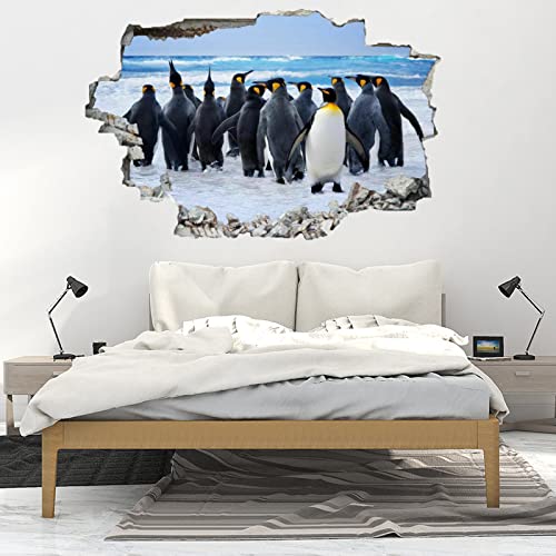 Kuletkear 3D Wandtattoo Wandaufkleber Tierischer Pinguin B 98 x H 65 cm Wandsticker Wanddeko Wandbilder für Wohnzimmer Schlafzimmer Badezimmer Flur Küche Möbel Aufkleber von Kuletkear
