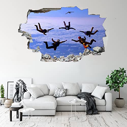 Kuletkear 3D Wandtattoo Wandaufkleber Wandsticker Wanddeko Fallschirmspringen B 120 x H 80 cm für Wohnzimmer Schlafzimmer Flur Kühlschrank von Kuletkear