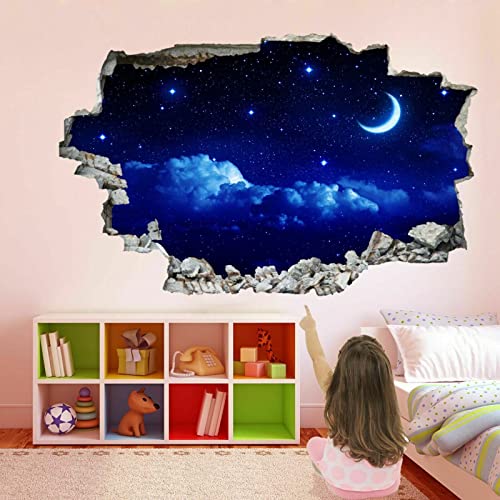 Kuletkear 3D Wandtattoo Wandsticker Mond Und Sternenhimmel B 120 x H 80 cm Aufkleber Wandaufkleber Wanddeko für Wohnzimmer Kinderzimmer Badezimmer von Kuletkear