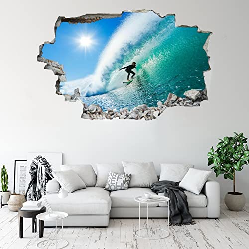 Kuletkear 3D Wandtattoo Wandsticker Surfer Wassersport B 120 x H 80 cm Aufkleber Wandaufkleber Wanddeko für Wohnzimmer Kinderzimmer Badezimmer von Kuletkear