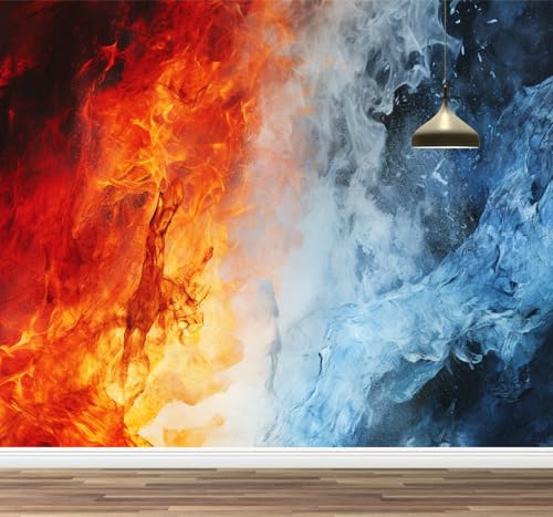Kuletkear Flamme Tapete zum Aufkleben und Abziehen Rot Blau groß Wandbild Wandaufkleber für Wohnzimmer Schlafzimmer TV und Sofa Hintergrund Kinderzimmer 450x320cm von Kuletkear