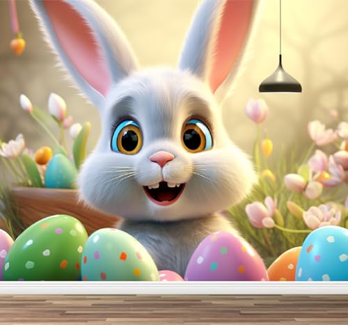 Kuletkear Kaninchen Tapete zum Aufkleben und Abziehen Blume groß Wandbild Wandaufkleber für Wohnzimmer Schlafzimmer TV und Sofa Hintergrund Kinderzimmer 300x208cm von Kuletkear