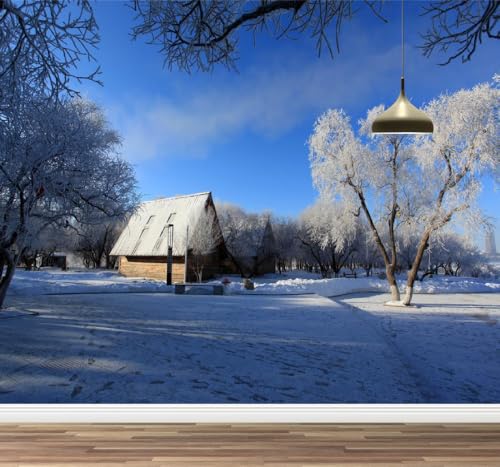 Kuletkear Landhaus Abnehmbare Wandtapete Selbstklebend Baum Winter Natur groß für Wände Wohnzimmer Schlafzimmer TV-Hintergrund Kinderzimmer Mädchenzimmer Dekoration 495x353cm von Kuletkear