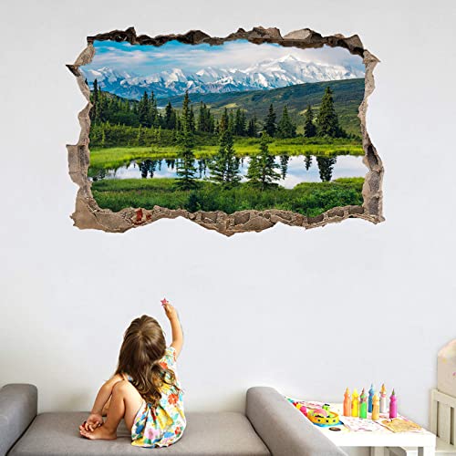 Kuletkear Landschaft Wandtattoos 3D Durchbruch Wandsticker Mauerloch Selbstklebend Wandaufkleber schöne Berge für Kinderzimmer Schlafzimmer Wohnzimmer 40 cm x 60 cm von Kuletkear