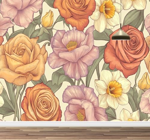 Kuletkear Rose Abnehmbare Wandbildtapete Natürliche Pflanzen Posterpapier selbstklebend Wasserdicht für Wohnzimmer Schlafzimmer Büro Kinderzimmer Dekor 826x589cm von Kuletkear