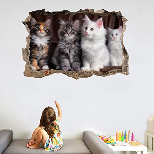 Kuletkear Tier 3D Wandtattoo Wandaufkleber Katze B 60 x H 40 cm Wandsticker Wanddeko Wandbilder für Wohnzimmer Schlafzimmer Badezimmer Flur Küche Möbel Aufkleber von Kuletkear
