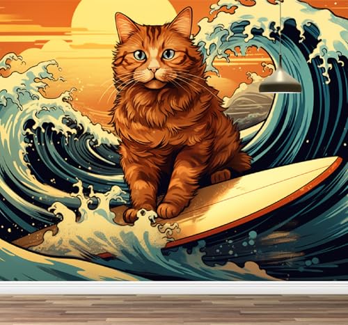 Kuletkear Wandbild Abnehmbare Katzen-Surfbrett Selbstklebende Tapete Welle Blau Im Japanischen Stil Wasserdichte Posterpapier-Wanddekoration für Schlafzimmer, Wohnzimmer 400x280cm Kuletkear Wandbild Abnehmbare Katzen-Surfbrett Selbstklebende Tapete Welle Blau Im Japanischen Stil Wasserdichte Posterpapier-Wanddekoration für Schlafzimmer, Wohnzimmer 400x280cm von Kuletkear