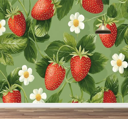 Kuletkear Wandbild Erdbeere Wandtapete Abziehbar Blume Dekoration für Wohnzimmer Schlafzimmer TV Hintergrund Kinderzimmer Mädchenzimmer Dekoration 450x320cm Kuletkear Wandbild Erdbeere Wandtapete Abziehbar Blume Dekoration für Wohnzimmer Schlafzimmer TV Hintergrund Kinderzimmer Mädchenzimmer Dekoration 450x320cm von Kuletkear