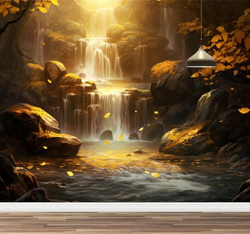 Kuletkear Wandbild zum Abziehen und Aufkleben Kaskadensee Selbstklebende Tapete Herbstliche Naturlandschaft Abnehmbarer großer Aufkleber Wasserdicht Wanddekoration Druckbild Bilddesign 495x353cm von Kuletkear