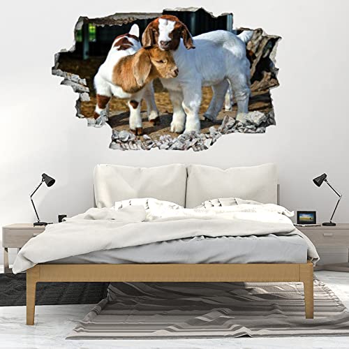 Kuletkear Wandtattoo Mädchen Kinderzimmer Tierische Ziege B 113 x H 75 cm Dekorative Abnehmbare Wandsticker 3D Vinyl Wand Aufkleber für Wohnzimmer Schlafzimmer von Kuletkear