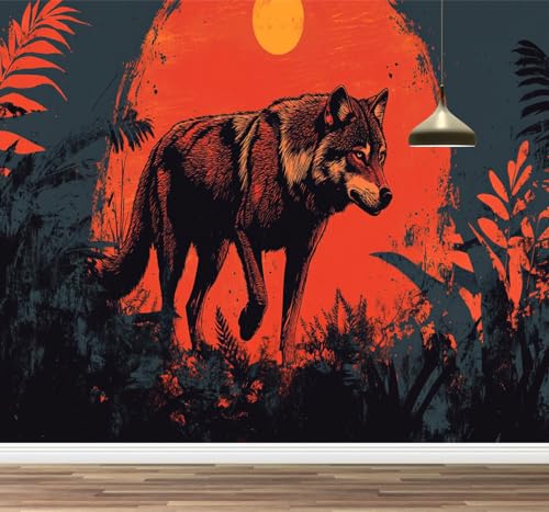 Kuletkear Wolf Tier Abnehmbare Wandtapete Selbstklebend Wald groß für Wände Wohnzimmer Schlafzimmer TV-Hintergrund Kinderzimmer Mädchenzimmer Dekoration 495x353cm von Kuletkear