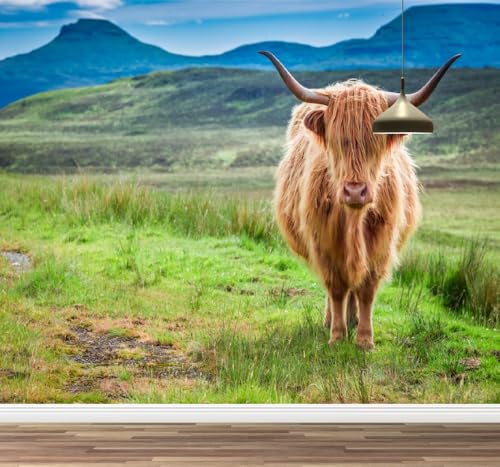 Kuletkear Yak Abnehmbare Wandbildtapete Wiese Berg Natur Posterpapier selbstklebend Wasserdicht für Wohnzimmer Schlafzimmer Büro Kinderzimmer Dekor 200x140cm von Kuletkear