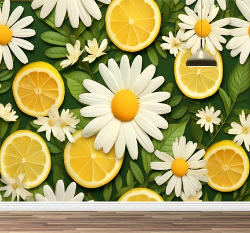 Kuletkear Zitrone Wandtapete für Schlafzimmer Kleine Gänseblümchen Wandaufkleber Wasserfest Selbstklebend groß Poster Papier für Wohnzimmer Kinderzimmer TV-Hintergrund 826x589cm von Kuletkear