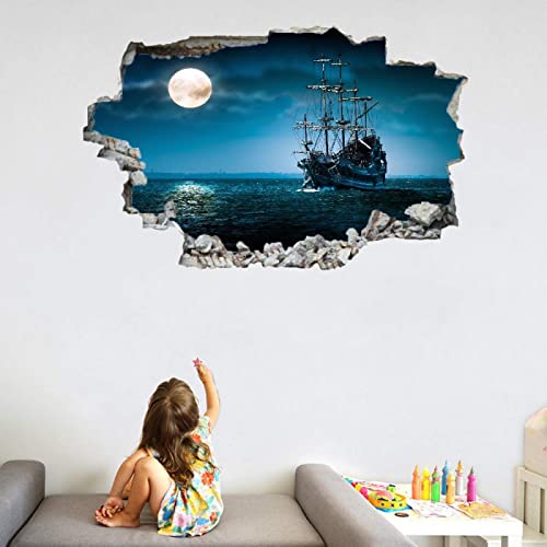 Segelboot 3D Wandaufkleber, Mond Durchbruch Wandtattoos Deko Wand Selbstklebend Seesegeln, Wand Aufkleber Wanddurchbruch Wandsticker für Zuhause, Badezimmer, Schlafzimmer, Wohnzimmer Segelboot 3D Wandaufkleber, Mond Durchbruch Wandtattoos Deko Wand Selbstklebend Seesegeln, Wand Aufkleber Wanddurchbruch Wandsticker für Zuhause, Badezimmer, Schlafzimmer, Wohnzimmer von Kuletkear