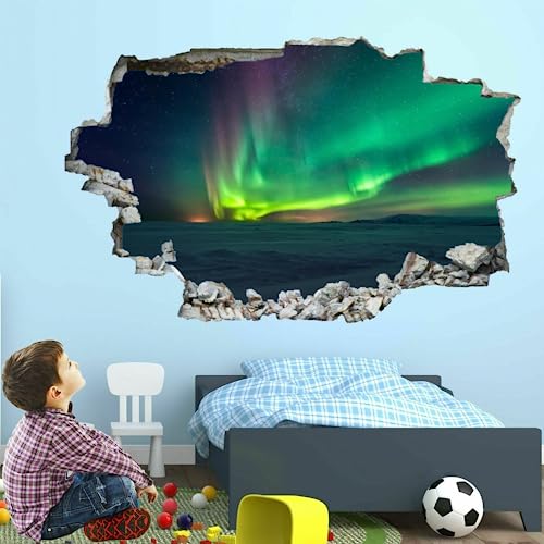 Wandaufkleber, 3D-Nordlichter-Wandaufkleber, zertrümmerte Kunst, wasserfest, natürliche Landschaft, Vinyl-Wandtattoo für Kinder, Schlafzimmer, Wohnzimmer, Spielzimmer, Babyzimmer, Heimdekoration von Kuletkear