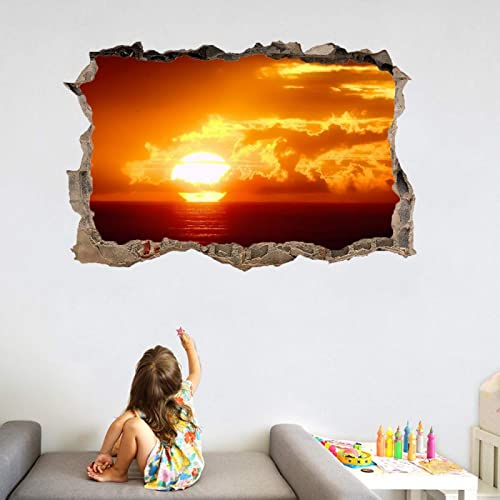 Wandbilder Wandtattoo 3D Sonnenaufgang Landschaft Wanddurchbruch Wandaufkleber Ozean Fensterdeko Bilder Wanddeko Mädchen Aufkleber Selbstklebend Fenstersticker Wandsticker Kinderzimmer Deko von Kuletkear