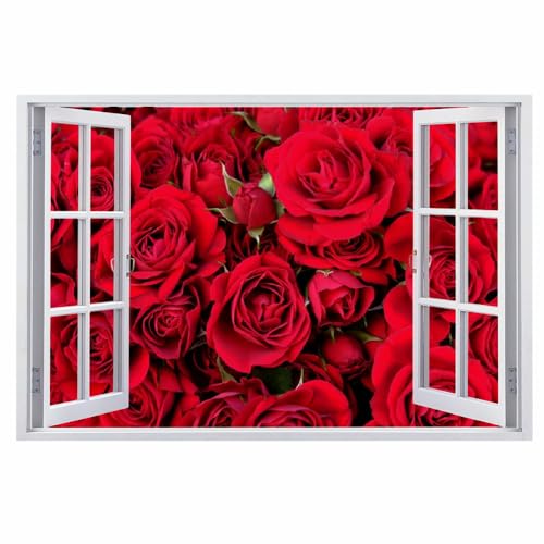 Wandtattoo Durchbruch 3D Wandsticker Rote Rose Selbstklebend Wanddeko Blume Wanddurchbruch sticker für Kinderzimmer Mädchen Wanddeko Wandaufkleber Schlafzimmer Wandbild von Kuletkear