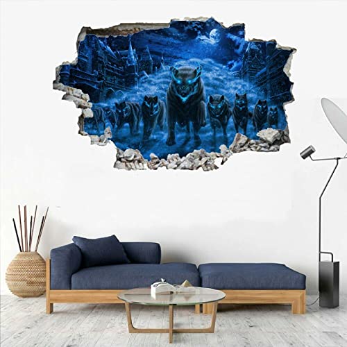 Wolf 3D Wandtattoo Durchbruch Wanddeko Tier Wanddurchbruch sticker selbstklebend Wandbild Wandsticker B 110 x H 70 cm Wohnzimmer Wanddeko Wandaufkleber für Kinderzimmer Junge Mädchen Teenager Zimmer von Kuletkear