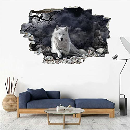 Wolf 3D Wandtattoo I Wandbild Tier Wandaufkleber I Wandsticker Durchbruch B 110 x H 70 cm Poster Fensterblick I Wand Deko Aufkleber für Wohnzimmer Schlafzimmer Küche Türaufkleber von Kuletkear