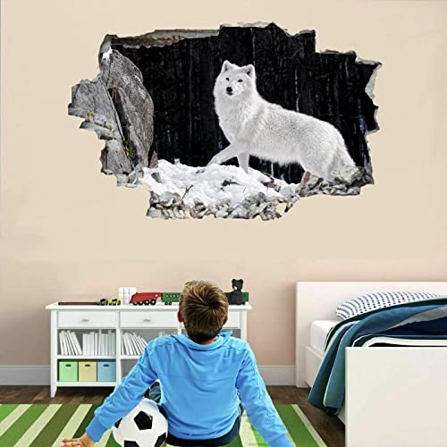 Wolf 3D Wandtattoo Wanddurchbruch, Tier Durchbruch Wandaufkleber für Kinderzimmer, sticker für Wohnzimmer, Schnee Abnehmbare Selbstklebend Vinyl Wandsticker, Wandbild Junge Mädchen Schlafzimmer von Kuletkear