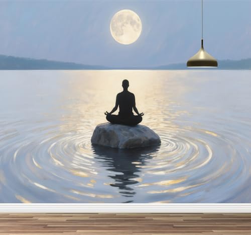 Yoga-Meditation Foto 3D Poster Tapete Mondsee abziehbar Wandbild Kunstdekor Kinderzimmer Wandaufkleber Mädchenzimmer Teenager Schlafzimmer Wohnzimmer Wandaufkleber Kinderzimmer 350x245cm von Kuletkear