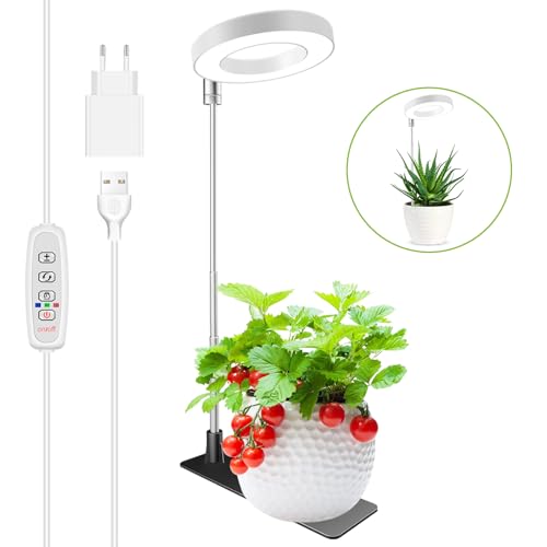 Kullsinss Pflanzenlampe LED Vollspektrum, 48 LEDs Pflanzenlicht, Höhenverstellbares Kleine Pflanzenlampe mit Abnehmbare Basis, Auto Timer, 10 Helligkeit, 3 Lichtmodi, Ideal Grow Light für Pflanzen von Kullsinss