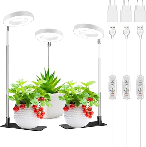 Kullsinss Pflanzenlampe LED Vollspektrum, Höhenverstellbares Kleine Grow Light mit Abnehmbare Basis, 3/9/12H Auto Timer, 10 Helligkeit, 3 Lichtmodi, 48 LEDs Pflanzenlicht für Zimmerpflanzen (3 Stück) von Kullsinss