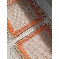 Ddr Glasteller Vintage Rotes, Oranges Muster Mit Goldrand Glaswerk Olbernhau 60Er, Retro von KultKeller