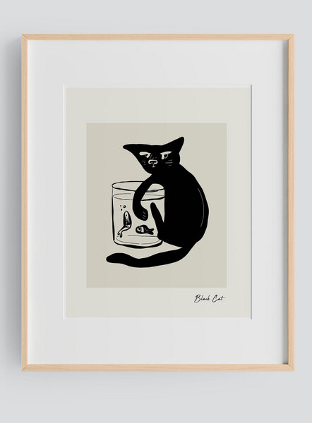Kultgut Black Cat - Artprint - Rahmen ist aus FSC®-zertifiziertem Lindenholz von Kultgut