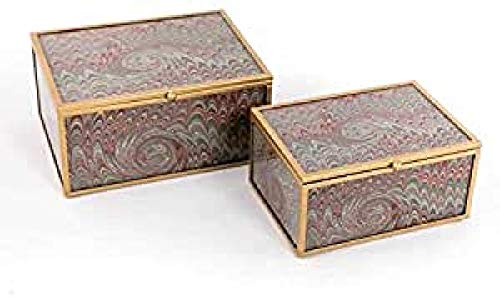 Kulunka Deco Set mit 2 Boxen, Glas und Metall, Mehrfarbig, vergoldet, 20 x 15 x 10 von Kulunka Deco