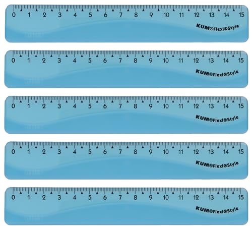 KUM AZ2290116-B - Lineal Flexi Style, 15 cm, blau, flexibel, 5 Stück Schulmaterial von Kum