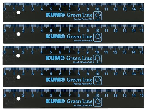 KUM AZ349.01.16-B - Lineal Green Line, 15 cm, blau, nachhaltig, 5er Multipack, Schulmaterial von Kum