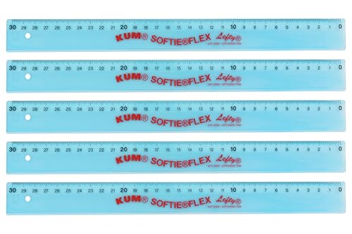 KUM AZ902.02.16-B - Lineal 30 cm, für Linkshänder, blau, flexibel, 5 Stück, Schulmaterial von KUM