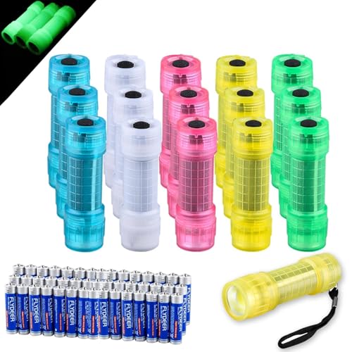 KunHe 15 Stück Fluoreszierende Mini Taschenlampe Kinder mit 45 AAA Batterien - Ideal für Camping Lasertag Party Mitgebsel Geburtstag Gastgeschenke Kleine Geschenke für Mädchen Jungs Schulklasse von KunHe