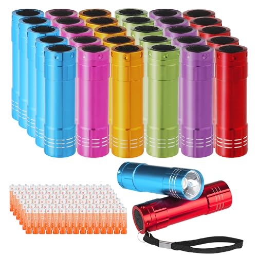 KunHe 30 Stück Mini Taschenlampe Set Kleine Taschenlampe für Mädchen Jungs Kinder mit 90 AAA Batterien mit Schlüsselband – Ideal als Mitbringsel Party Geschenke Kindergeburtstag Camping Gastgeschenke von KunHe