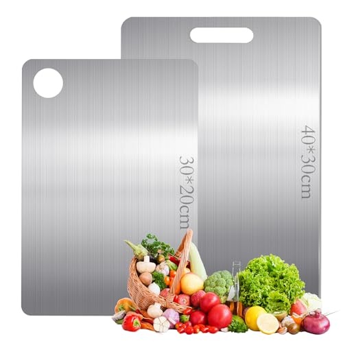 2 Pcs Titan Schneidebrett, S304 Schneidebrett Edelstahl, BPA-frei Doppelseitiges Lebensmittel Grade Titanium Cutting Board für Fleisch, Brot, Gemüse & Obst(40 * 30cm+30 * 20cm) von Kunaxku