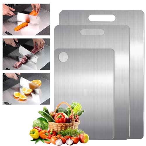3er Set Titan Schneidebrett - S316 Edelstahl, BPA-freies Doppelseitiges Küchenbrett für Fleisch, Brot, Gemüse & Obst - Langlebig und Hygienisch 3er Set Titan Schneidebrett - S316 Edelstahl, BPA-freies Doppelseitiges Küchenbrett für Fleisch, Brot, Gemüse & Obst - Langlebig und Hygienisch von Kunaxku