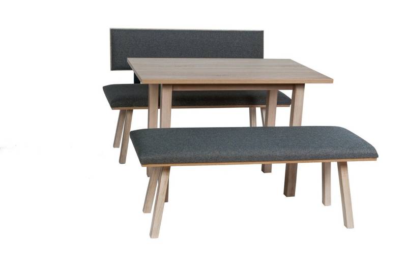 kundler home Essgruppe 'Die Klassische' Füße Massiv Holz, Bank L125cm, 4-Fuß Tisch Set 3-tlg. von kundler home