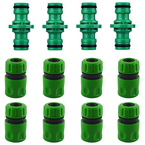 kungfu Mall 4 x Doppel-Schlauchverbinder und 8 x Schnellverbinder für Schlauch-Rohrverschraubung, 1,27 cm (1/2 Zoll) Kunststoff-Wasserhahn-Anschluss. von Kungfu Mall