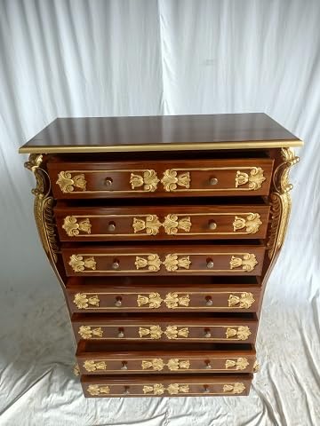 Kunibert Antike königliche Louis XIV. Louises Barock Rokoko Stilmöbel Kommode Sideboard Kommodenschrank Sideboardschrank Farbe: Nussbaum mit Gold Höhe140cm von Kunibert