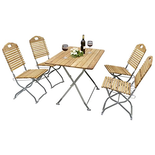 Kunibert Biergartengarnitur Modell Baden Baden 1 A Brauereiqualität 1 Tisch Eckig110x70 + 4 Stühle ohne Armlehne verzinkt direkt vom Hersteller von Kunibert